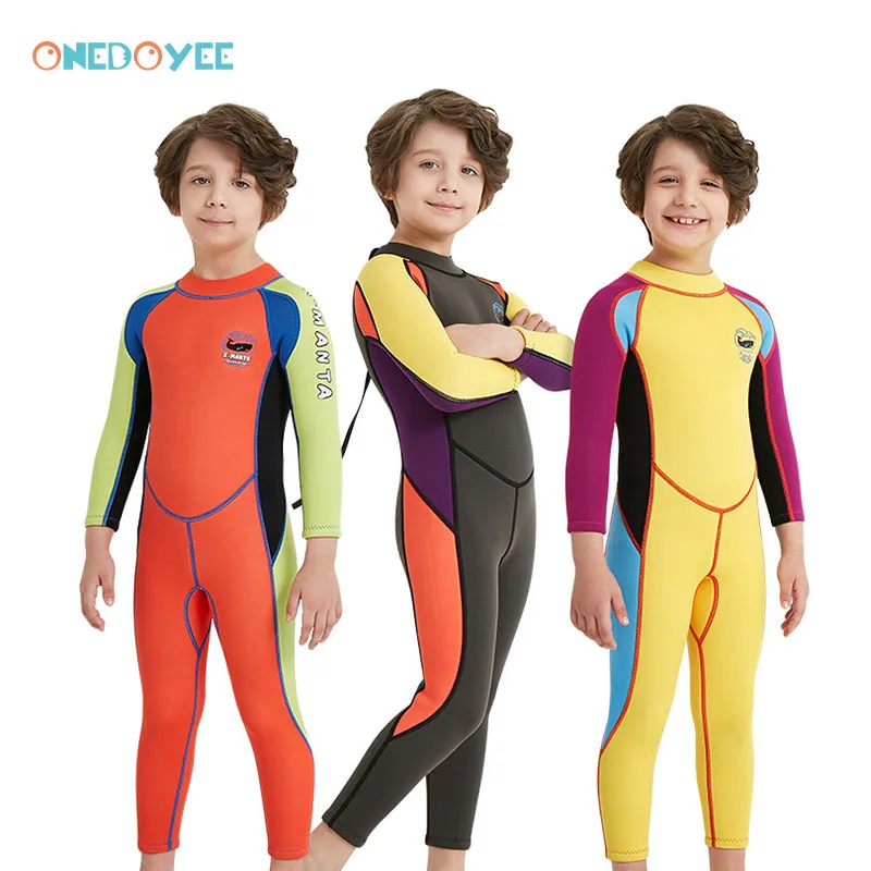 

Onedoyee Children Swimwear Diving Suit 2.5MM Neoprene Long Sleeves Kids Wetsuits Rash Guards One Pieces Surfing Swim Snorkelling