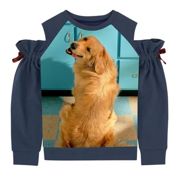

Girls wear fashion T-shirts print Big yellow dog spring and fall long-sleeved T-shirts, baby clothes