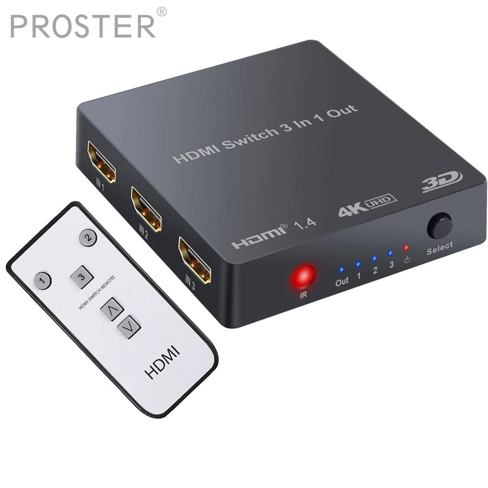 Proster 1.4b 3 порта HDMI коммутатор 4 к 3D 3 в 1 выход HDMI концентратор переключатель с пультом дистанционного управления для Blu-Ray DVD PS3 PS4 tv Box HD tv