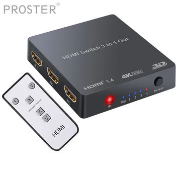 

Proster 1.4b 3 Port HDMI Switcher 4K 3D 3 In 1 Out HDMI Hub Switch With Remote Control for Blu-ray DVD PS3 PS4 TV Box HDTV