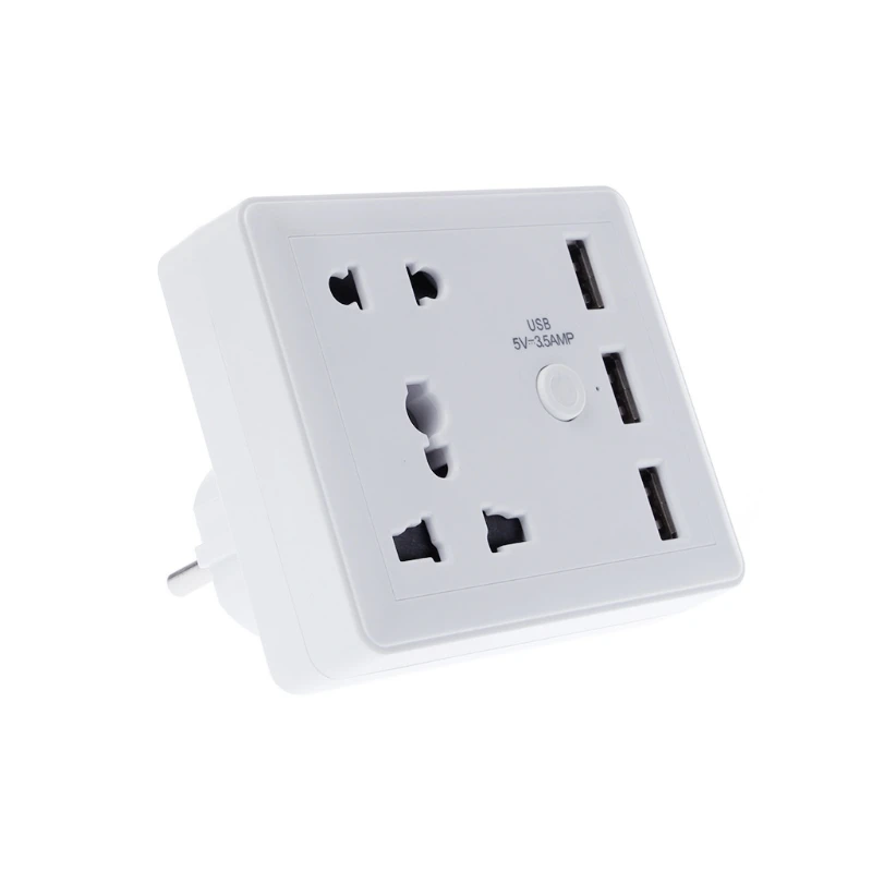 

Smart Home European Plug LED Wall Socket With 3 USB Ports Universal Travel Adapter