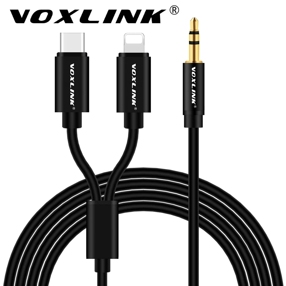 VOXLINK Aux кабель 2 в 1 8 Pin + usb type C до 3 5 мм Автомобильный аудио адаптер для iphone x xs 8/7 Plus