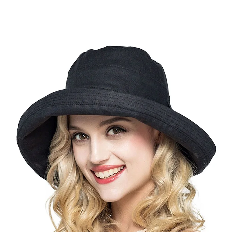 Женская хлопковая Складная Кепка с широкими полями и козырьком от солнца UPF50+ летняя шляпа для игр - Цвет: Black