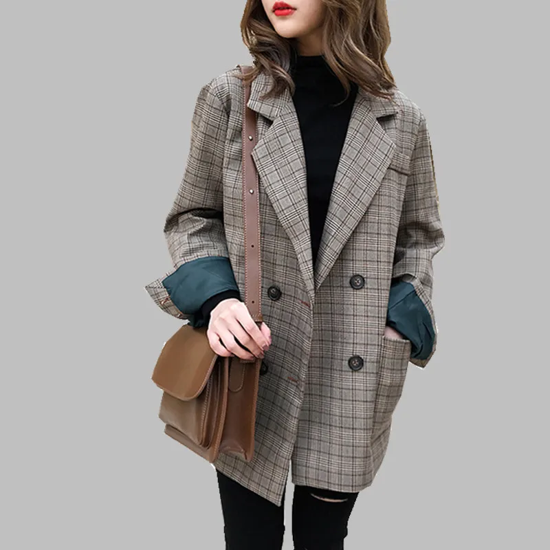 New Spring Autumn Women Plaid Office Lady Blazer Fashion Long Sleeve Jackets Elegant Work Blazers Feminino - Color: picture color