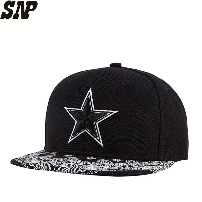 

SNP Men Hip Hop Snapback Caps Women Flat Cap Hats For Female straight Print Visor Pentagram Embroidery Casual Bones Baseball Cap