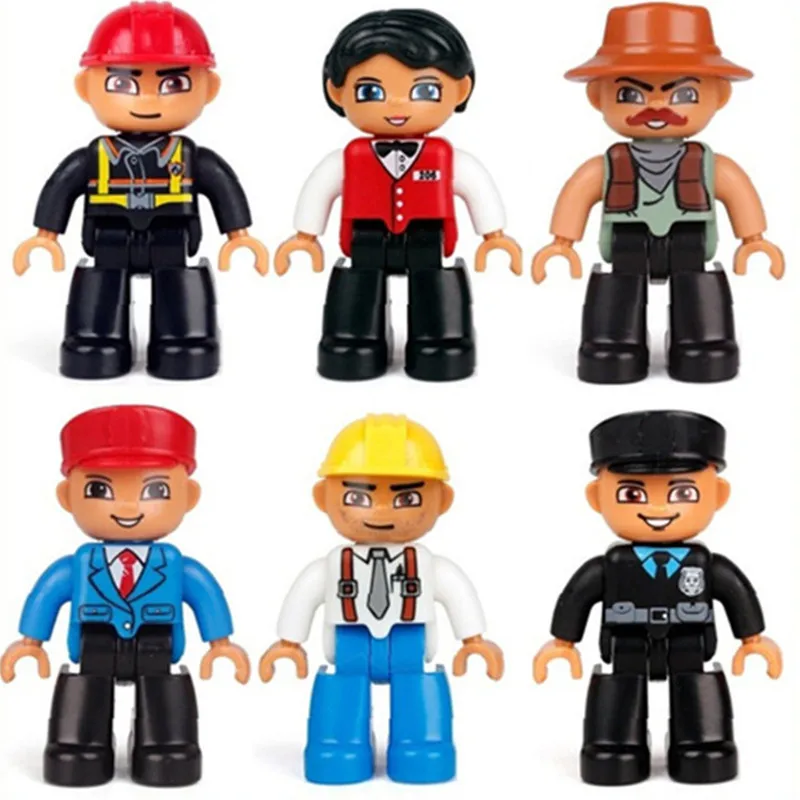 6pcs/set Big Particle Diy figures In Blocks Compatible with Legoingly Duploed Family Worker