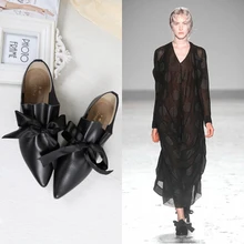 2015 frauen Schuhe spitz flachem boden einzelnen schuhen weiblichen echtem leder mode großen bogen plus größe 43