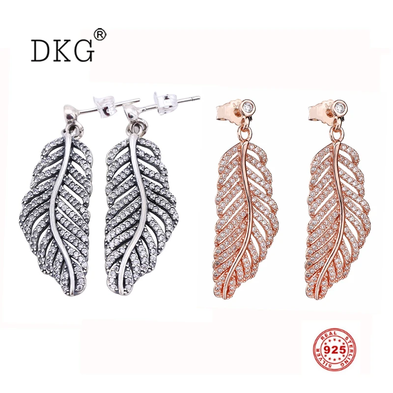 

925 Sterling Silver Light As A Shimmering Feather with Clear Cubic Zirconia Original Pan Stud Earrings for Women Gift Jewelry
