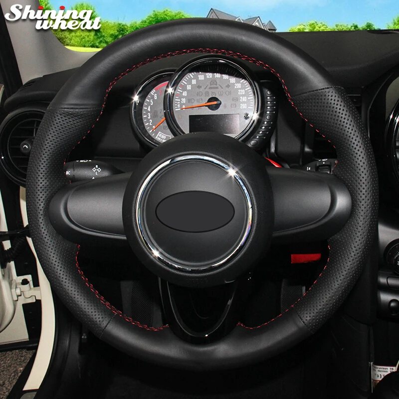 Блестящая пшеничная черная крышка рулевого колеса автомобиля из натуральной кожи для Mini Coupe