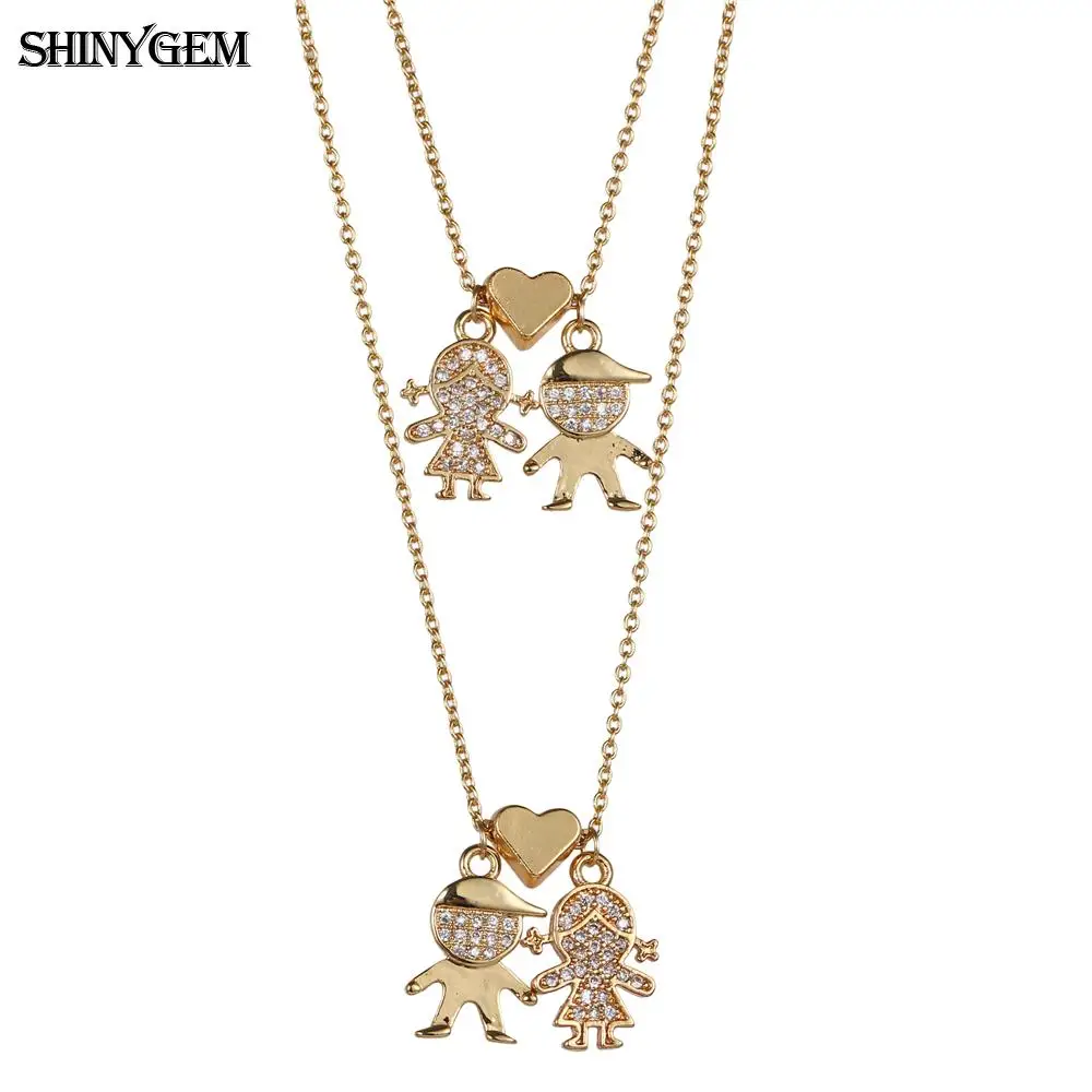ShinyGem ожерелье для влюбленных пар милое длинное ожерелье с сердечком для мальчиков и девочек Двухслойное винтажное золотое ожерелье для женщин - Окраска металла: Светло-желтый, золотистый цвет