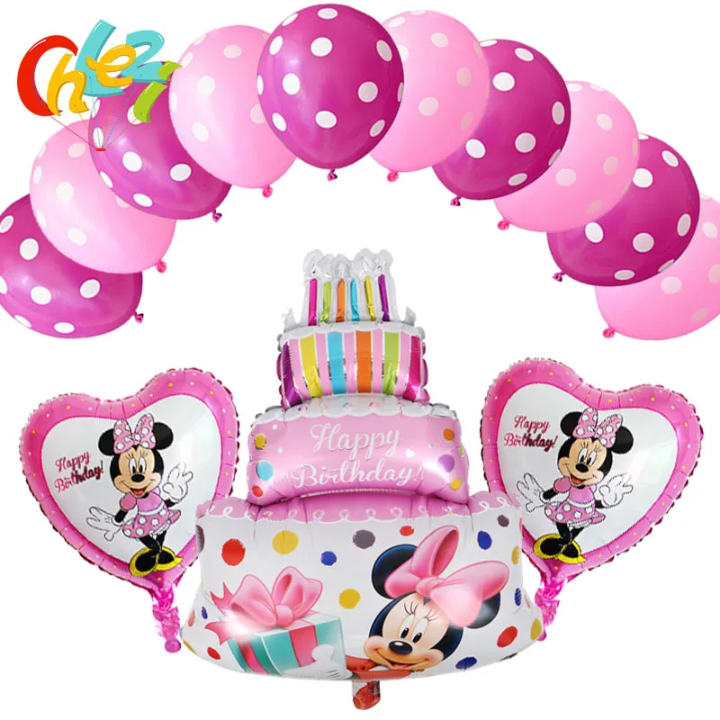 Blue Pink Large Cake Minnie Mickey Happy Birthday Foil Balloons for Baby Kids Birthday Party Decorations Inflatable Air Ballons - Цвет: 1