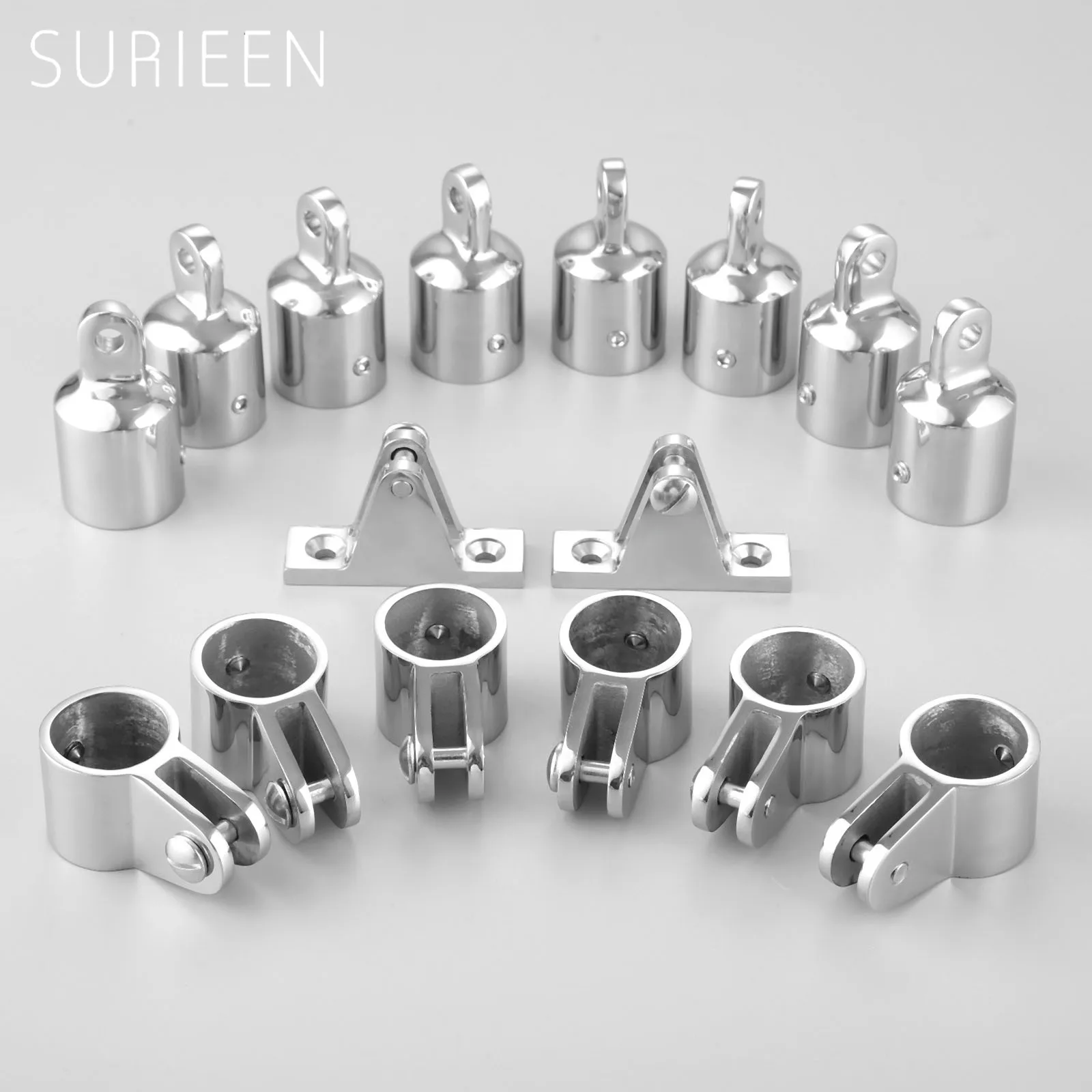 Marine Boat Stainless Steel Bimini Top Hardware Fitting Set 4 Bow 25mm 1" -8 Eye End Fittings+6 Jaw Slide Fittings+2 Deck Hinges