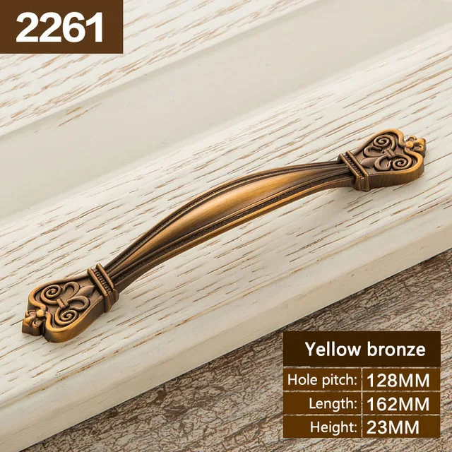 KAK винтажные античные желтые бронзовые ручки для шкафа, европейский стиль, ручки для ящиков, шкаф для шкафа, дверные ручки для мебели - Цвет: 2261-128