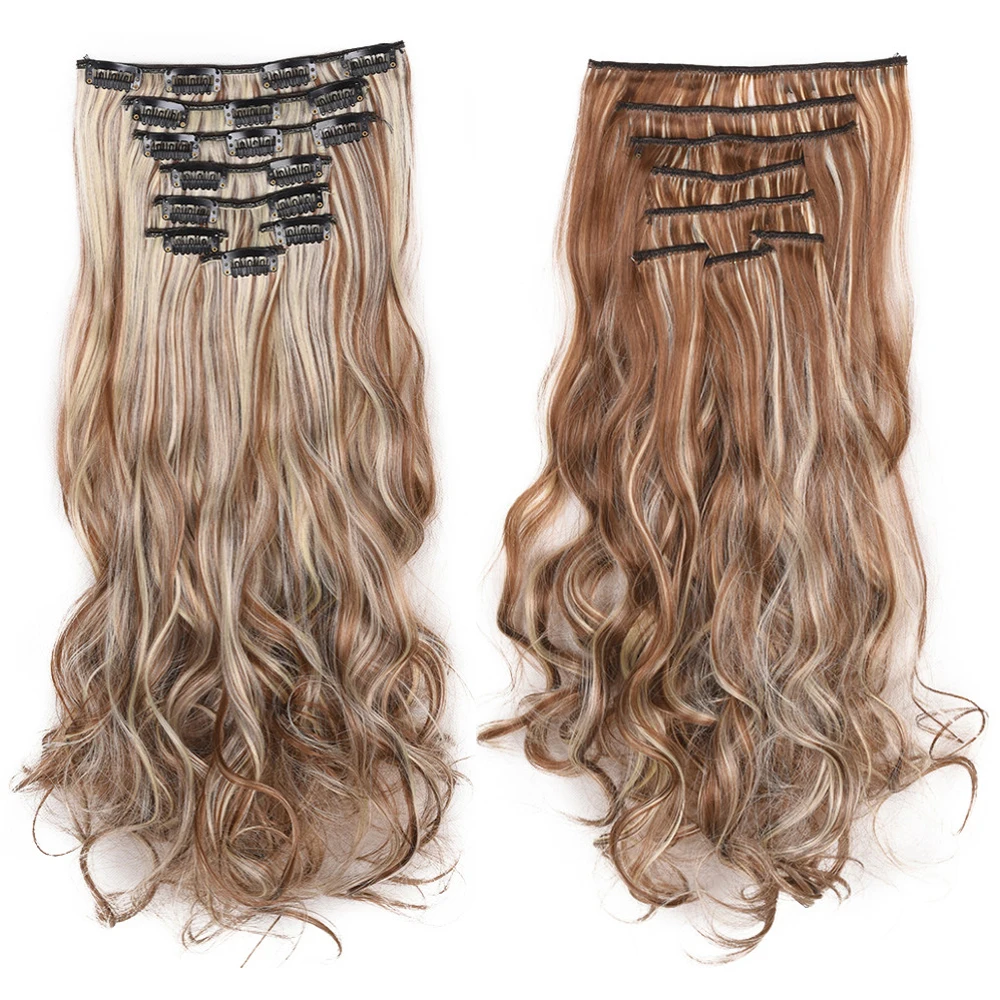 Hairpieces Curly Clip In Hair Extensions Synthetic 7pcs Set Ombre Hair Extensions Clip Fake Hair Pieces