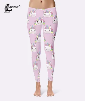 

Lei-SAGLY New Fashion Women Leggings Cute Unicorns Printing leggins Fitness Legging Lady Sexy Low Waist Women Warm Elastic Pants