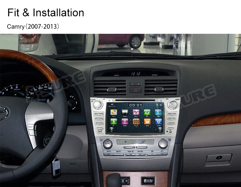 Discount A-Sure 8 Inch 2 Din Car Auto Radio GPS Stereo DVD Player Navigation For Toyota Camry 2007-2013 DAB+ WIFI 16G ROM OBD Bluetooth 5
