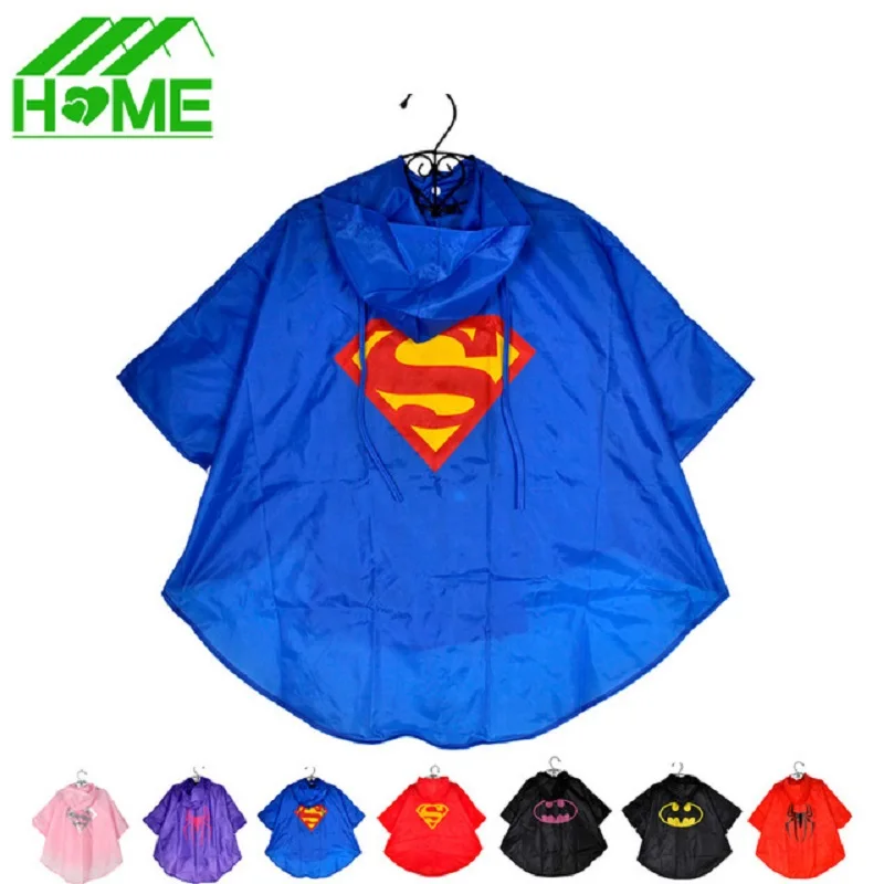 2pc Kids Rain Coat Superman Batman Spiderman Rainwear Boys Girls Waterproof Kid Raincoat Clothes Superhero for