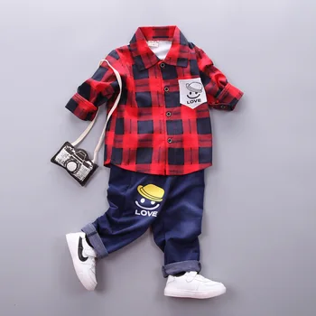 

BibiCola baby boy 2 pcs clothing set Kids Outfit suit spring autumn infant lattice print shirt+pants Toddler fashion clothes