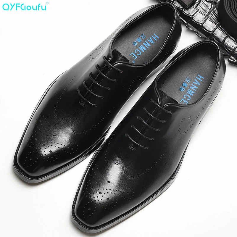 

2019 Luxury Men's Dress Shoes Genuine Leather Lace-up Business Casual Leather Shoe Fashion Formal Wedding Flat Shoes