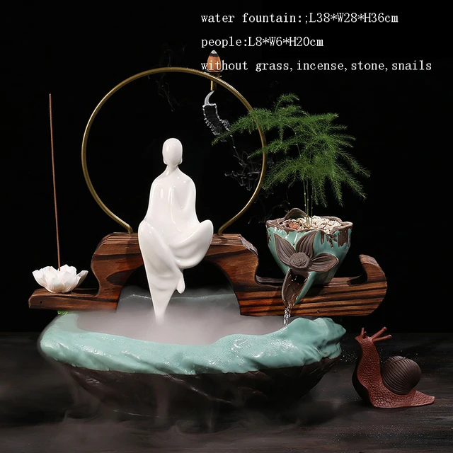 110/220V Chinese Style Ceramic Water Fountain Office Backflow Incense