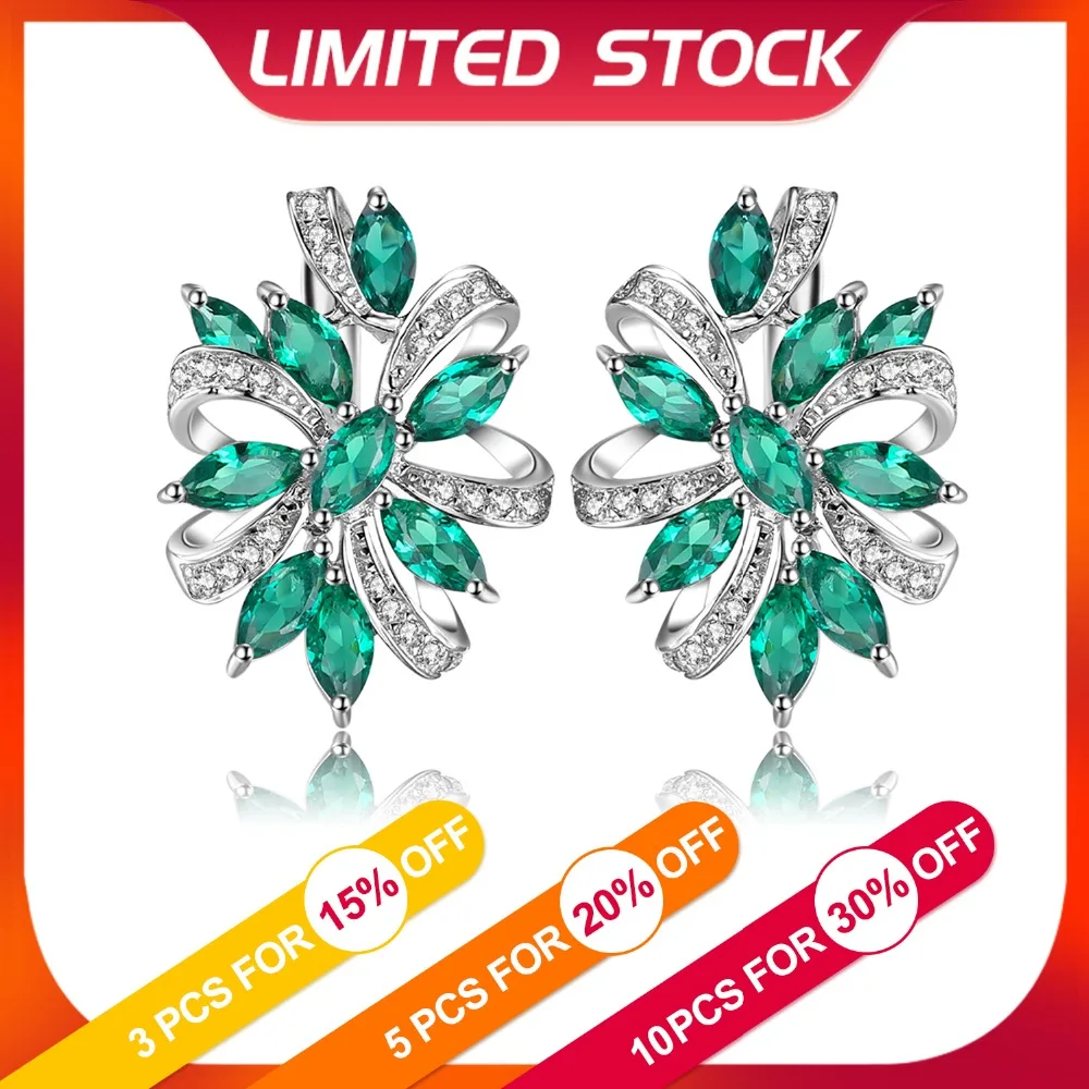 

JewelryPalace Unique Design 2.1ct Green Created Emerald Clip On Earrings 925 Sterling Silver Fine Jewelry For Women