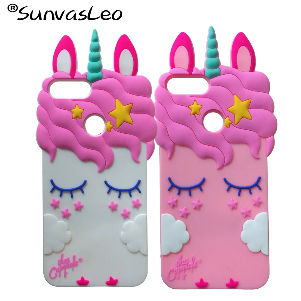 

For Huawei P Smart 5.65" Cute 3D Silicon Pretty Unicorn Cartoon Soft Cell Phone Back Skin Cover for Huawei Honor 9 Lite Fundas
