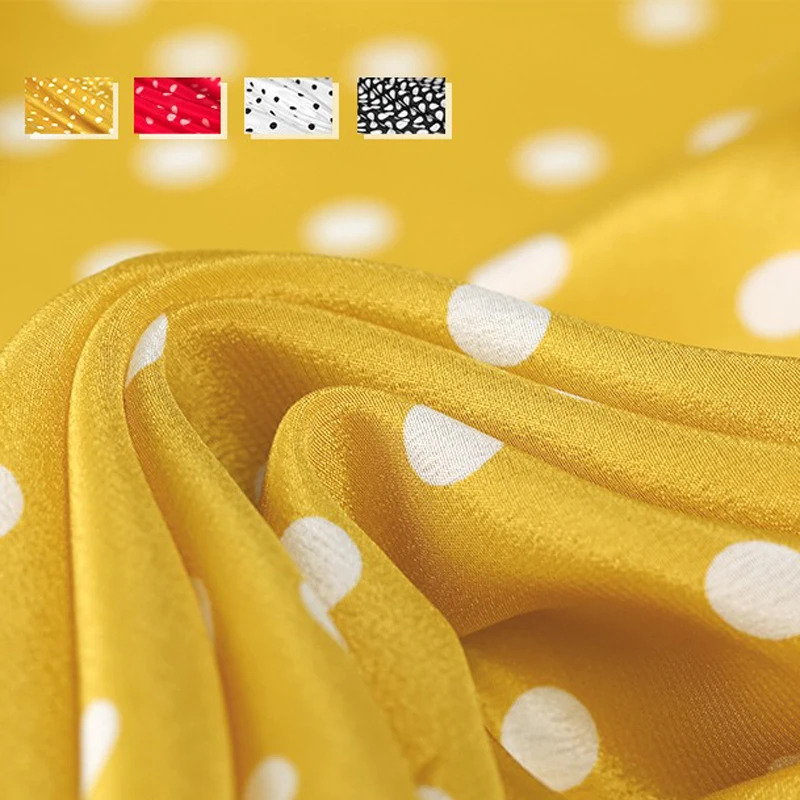 

4Colors! 113CM Wide 16MM White Polka Dots Print White Red Yellow Silk Crepe de Chine Fabric for Summer Dress Jacket Pants E1036