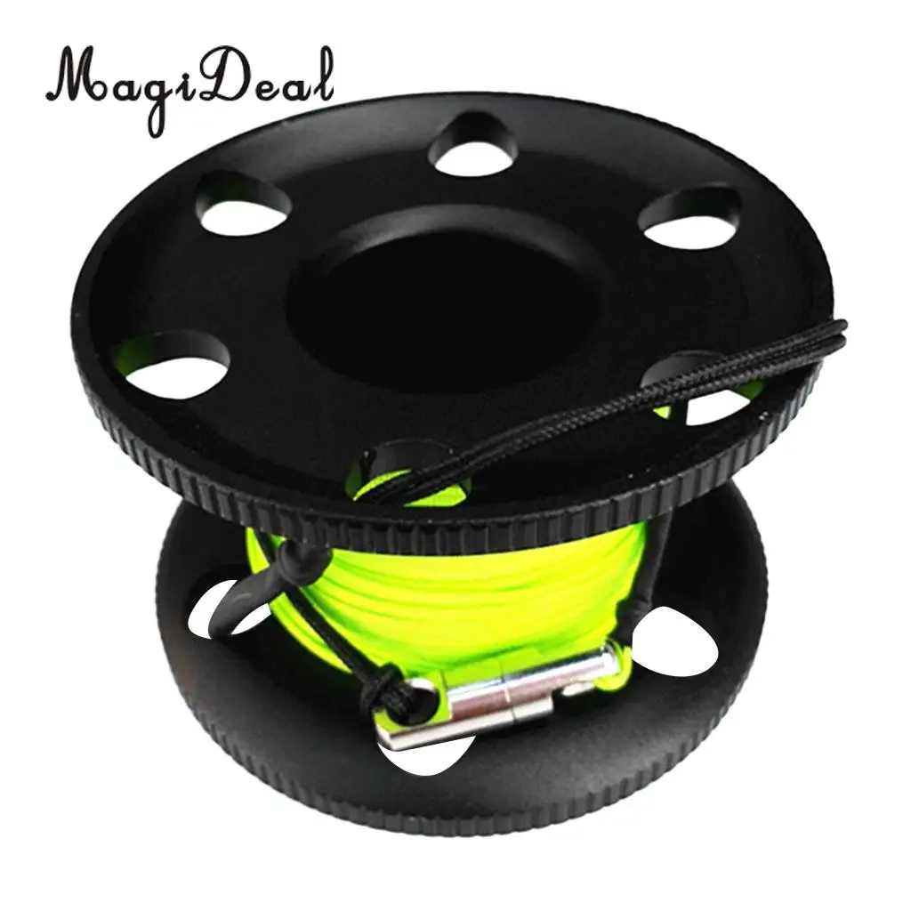 MagiDeal Professional Aluminum Alloy Finger Spool Reel & 30m Line Double End Bolt Snap for Underwater Scuba Diving Applications