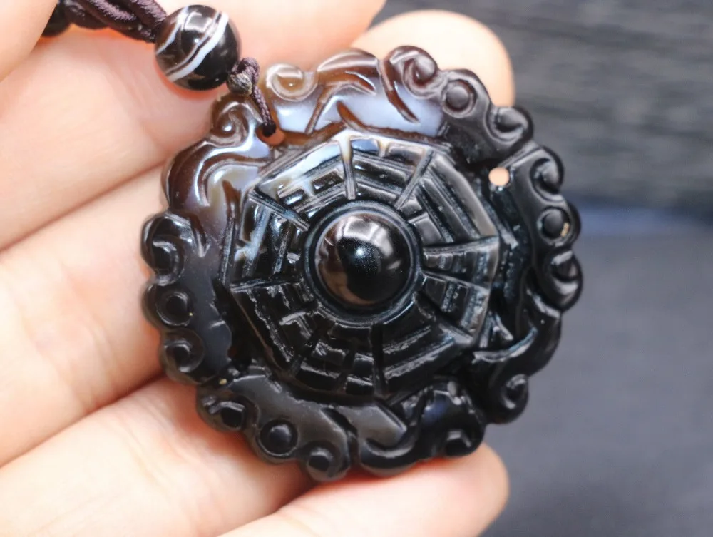 

Energy Tibetan Onyx Dragon Bagua Heaven Eye Pendant 2 Side Carving Amulet FR LKbrother Talisman Treasure