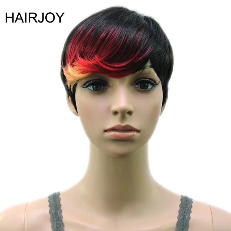 Franja de Cor Fibra de Alta Hairjoy Peruca Cabelo Sintétido Temperatura Curta 18 Cores Disponíveis