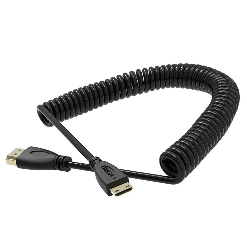 

Black Gold-plated HDMI To Mini HDMI Camera Durable Tablet Spring High Speed Accessories Cable Adapter Plug And Play Portable