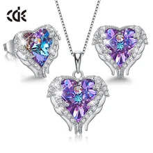 CDE 925 стерлингового серебра Женские Ювелирные наборы Украшенные Ожерелье со стразами серьги набор сердце ювелирные наборы