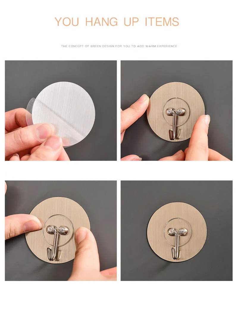 Seamless Wall Hooks Hanging Stainless Steel Hooks Kitchen Bathroom Hangers Bag Key Wall Hooks Wall Hangers Round Shape (8)