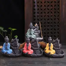 Кадило в виде маленького Будды обратного потока ладана горелка фиолетовый песок ладан конус палочки держатель буддийские благовония для ароматерапии курильница