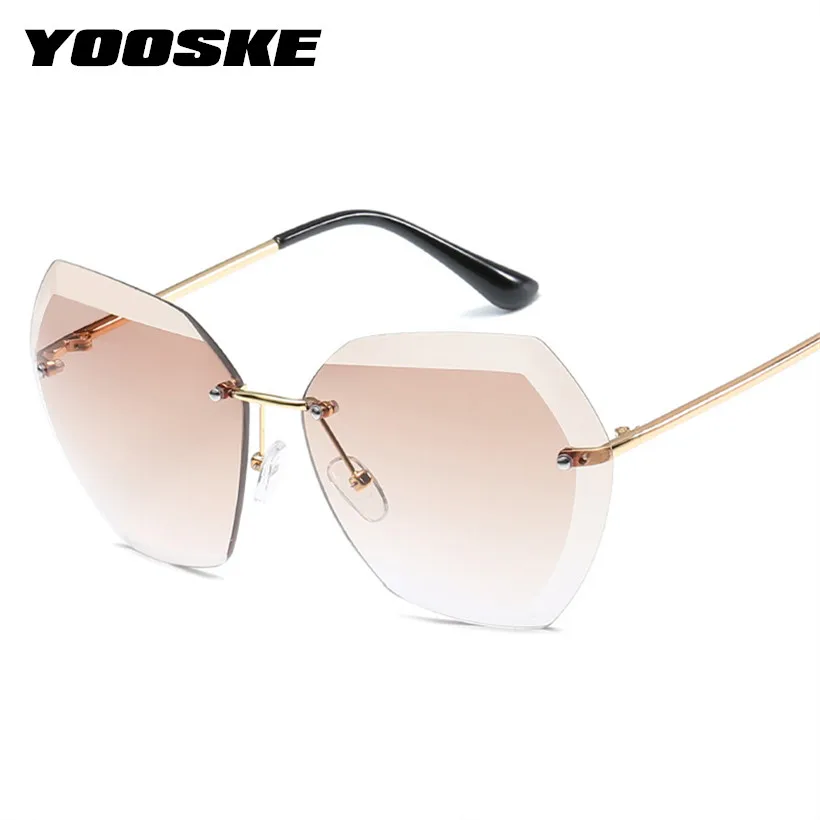 

YOOSKE Rimless Sunglasses Women Brand Designer Diamond Cutting Lens Sun Glasses Oversized Gradient Transparent Glasses Plastic