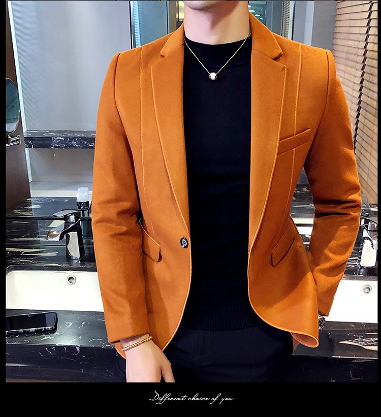 Шерстяные пиджаки мужские оранжевый пиджаки Masculino Slim Fit 5XL Повседневное Пиджаки мужские конструкции Americana Hombre мода платье в деловом стиле