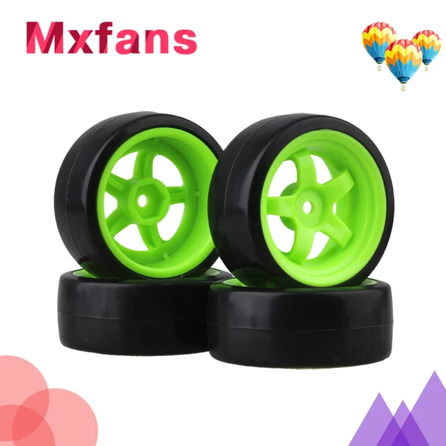 Special Price Mxfans 4x Drift Tire & Green Wheel Rim for RC 1:10 On Road Racing Car & Drift Car Black