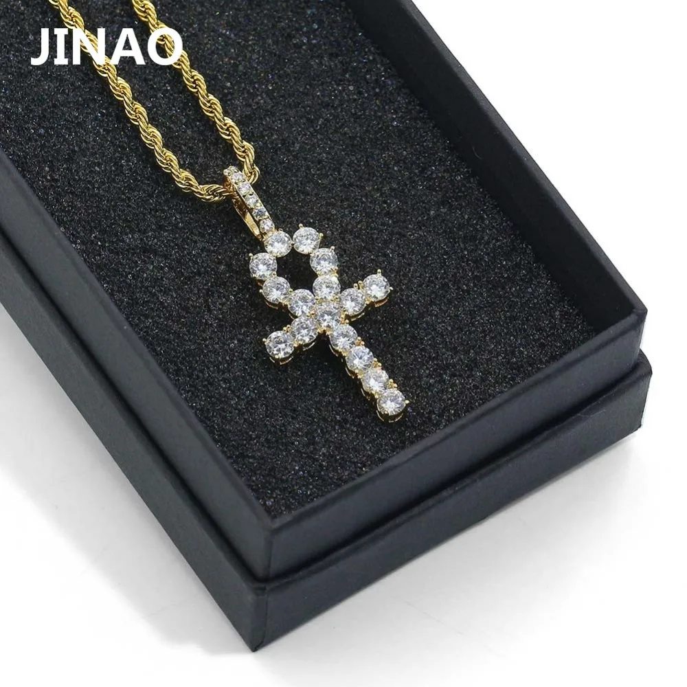JINAO хип-хоп подвеска в виде креста Ankh, ожерелье с микро камнями CZ, Египетский стиль, Молитвенное ожерелье и подвески для мужчин и женщин, 24 дюйма