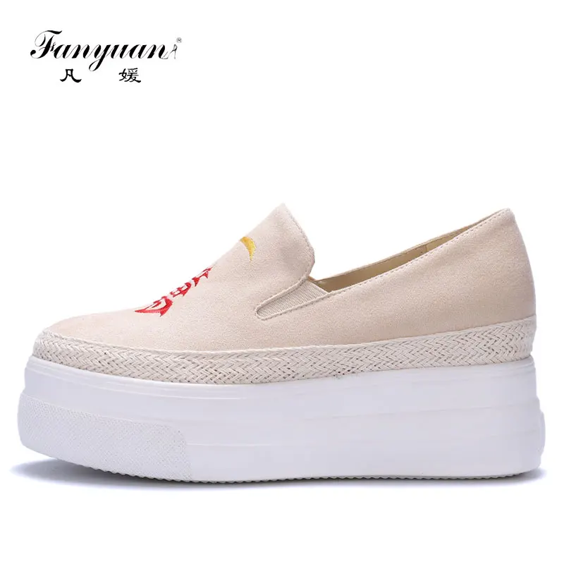 

Fanyuan 2018 New Elegant Embroider Shoes Women Lady Flat Casual Ladies Flat Shoes Fancy Women Flat Platform Shoes Size 33-42