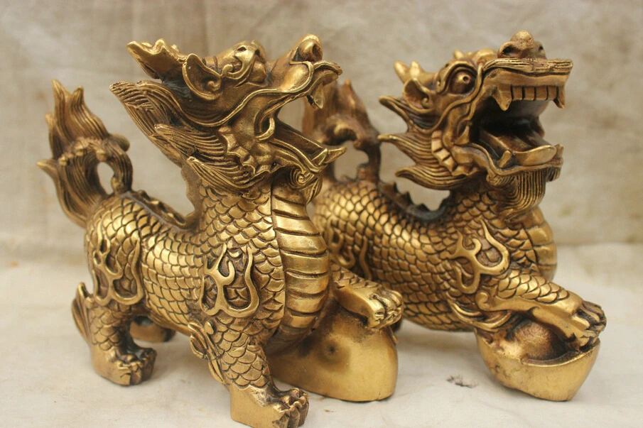 

free Chinese Folk Culture Handmade Bronze Brass Statue Unicorn Kirin Fu Dog Sculpture fast