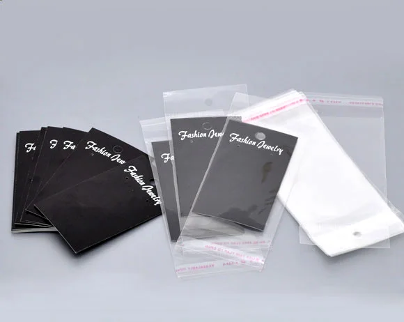 Черные ушные крючки карточки для демонстрации серег(с принтом "модные ювелирные изделия") W/Самоклеющиеся сумки 90x50 мм, продается в упаковке 15 новых