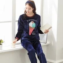 Низкая цена весна и осень зима девушка с длинным рукавом пижамы для женщин прекрасный коралловый флис женская одежда для сна