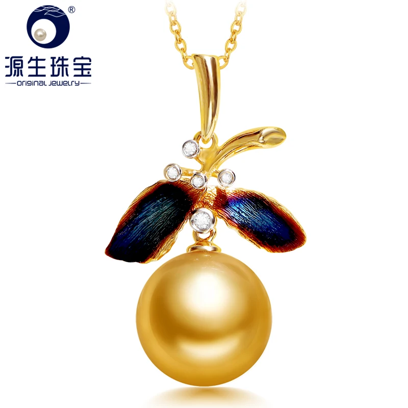 

YS 14k Real Yellow Gold Pendant 11-12 mm Genuine Natural South Sea Pearl Pendant with 925 Silver Chain For Women