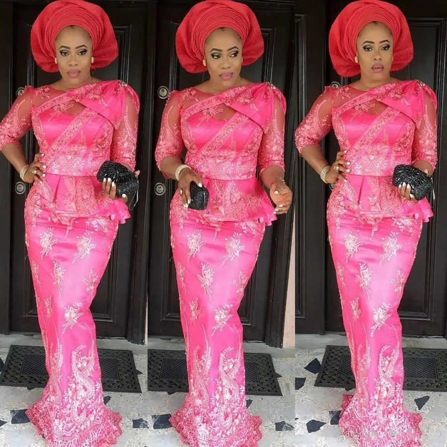 Женское платье с юбкой годе Aso Ebi кружевное официальное баской и бантом в