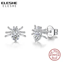 ELESHE сверкающий кристалл CZ паук милые серьги 925 пробы серебряные серьги-гвоздики с животными для женщин девочек Роскошные ювелирные изделия