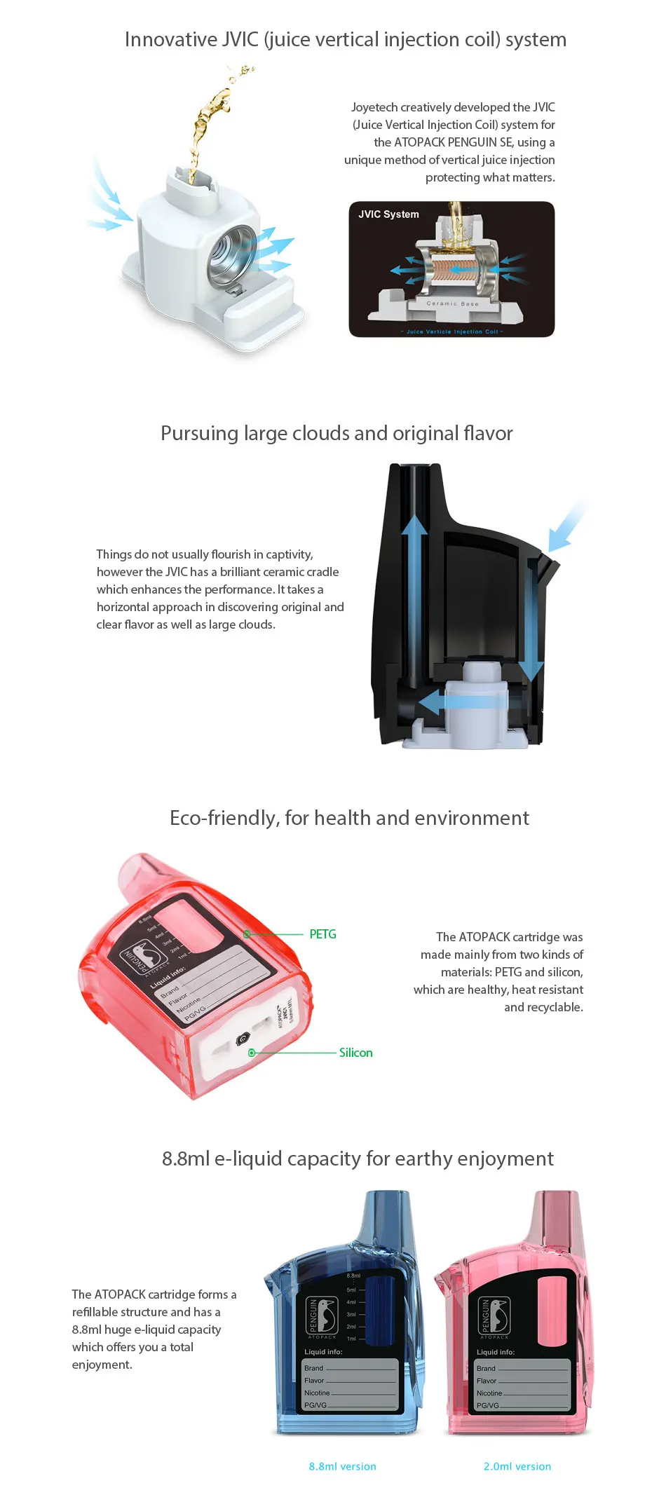 Оригинал Joyetech Atopack Пингвин SE комплект для электронной сигареты 2000 мАч/Вт 50 Вт с 8,8 мл/мл 2 мл картридж Танк Встроенный батарея электронная