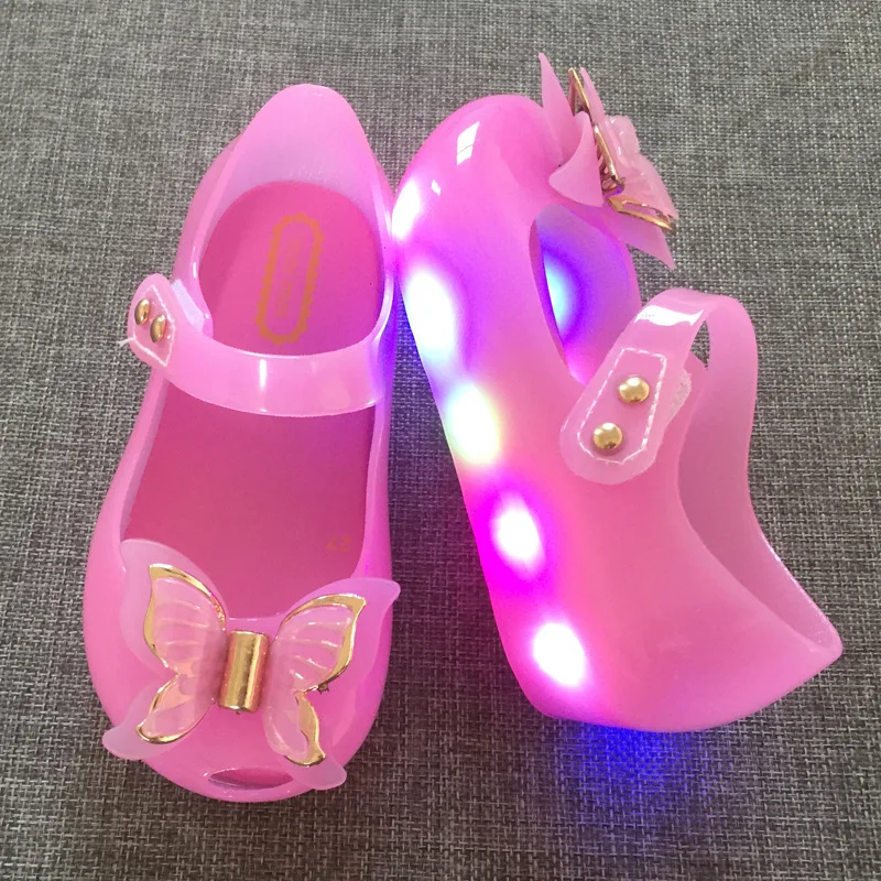 

Melissa new magic lights LED lights girl bow princess shoes fish mouth baby cold slippers jelly shoes