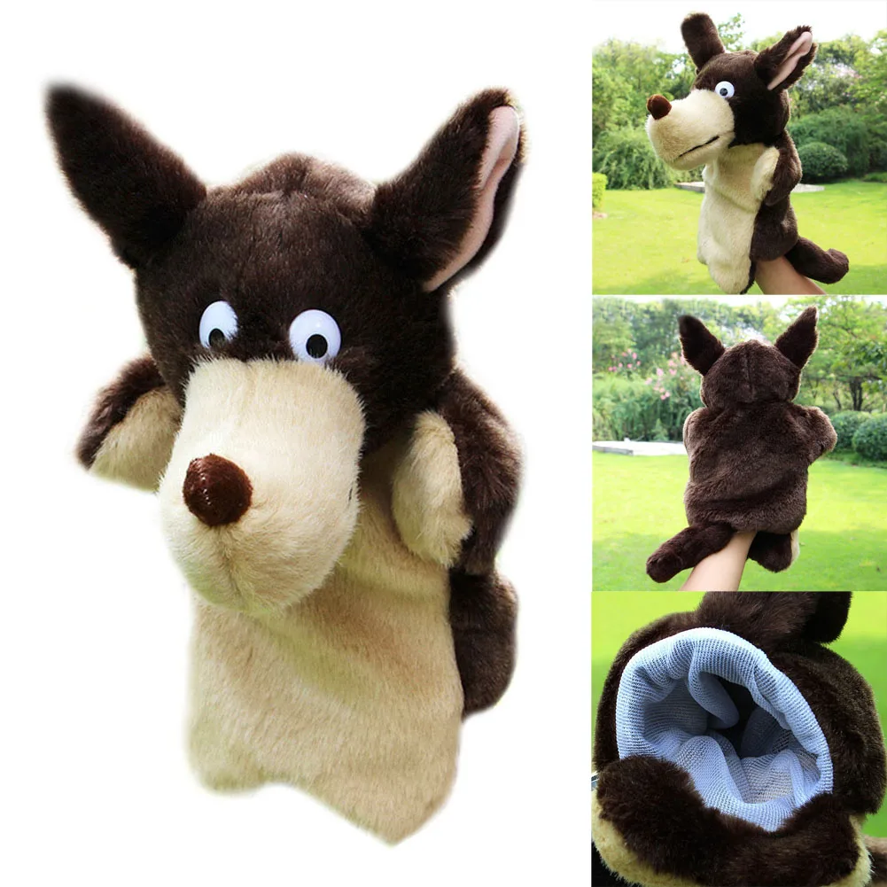 Cute Gray wolf Toys Holiday Animal Puppet Kids Hand Puppet  Stuffed Plush 