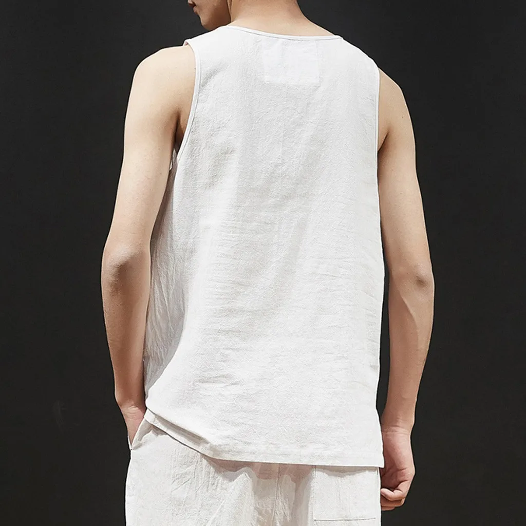 Men's Summer underwear Brand Pure Color Cotton Linen Sleeveless vest comfortable undershirt fitting broad shoulders vest