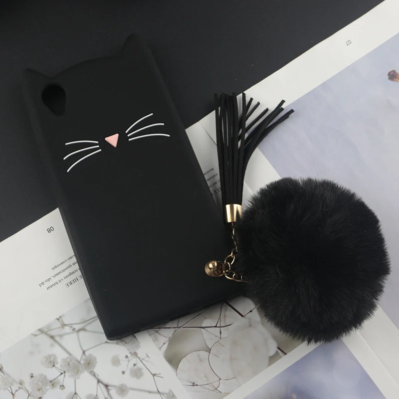 Cute 3D Cartoon Silicon Case for Sony Xperia L1 Cases Japan Glitter Beard Cat Lovely Ears Kitty Phone Cover for L1 Dual